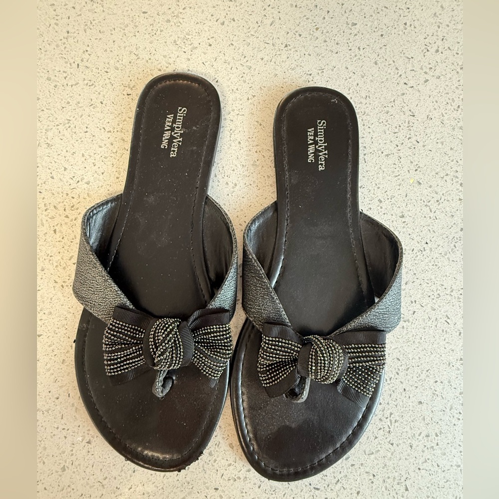 Simply Vera Vera Wang Black Sandals with Bow Detail